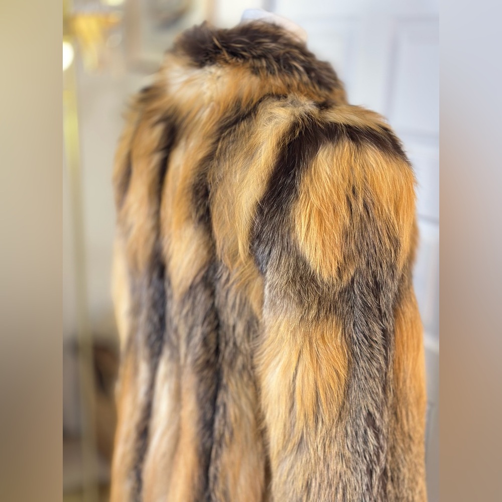 Long Golden Brown Fox Fur Trench Coat - Picture 5 of 14